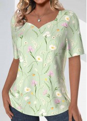 Plus Size Light Green Textured Fabric T Shirt