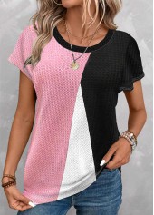 Geometric Print Patchwork Black Short Sleeve T Shirt