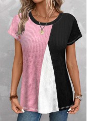 Geometric Print Patchwork Black Short Sleeve T Shirt