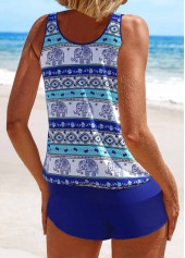 Tribal Print Mesh Purplish Blue Tankini Set