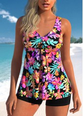 Floral Print Drawstring Multi Color Tankini Top-No Bottom