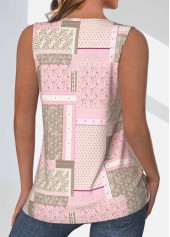 Patchwork Tuck Stitch Light Pink Sleeveless Tank Top