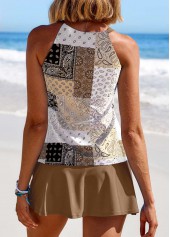 Patchwork Cut Out Light Camel Tankini Set