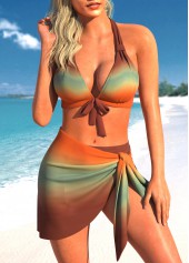 Ombre Three-piece Dark Coffee Bikini Set