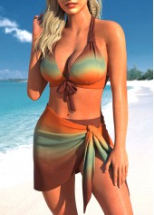 Ombre Three-piece Dark Coffee Bikini Set