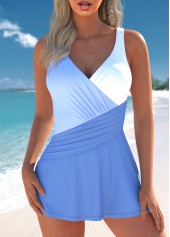 Patchwork Ruched Dusty Blue One Piece Swimdress