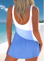 Patchwork Ruched Dusty Blue One Piece Swimdress