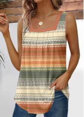 Striped Pleated Multi Color Square Neck Tank Top