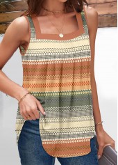 Striped Pleated Multi Color Square Neck Tank Top
