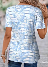 Striped Fake 2in1 Light Blue Short Sleeve T Shirt