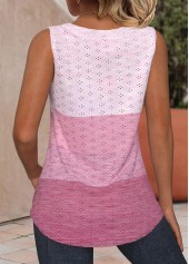 Striped Button Pink Sleeveless Square Neck Tank Top
