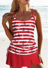 Striped Circular Ring Red Tankini Set