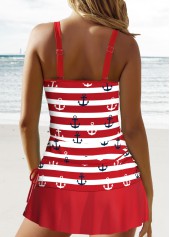 Striped Circular Ring Red Tankini Set