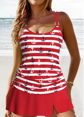 Striped Circular Ring Red Tankini Set