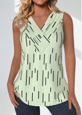 Geometric Print Surplice Light Green Sleeveless Tank Top