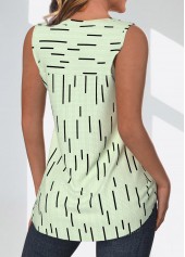 Geometric Print Surplice Light Green Sleeveless Tank Top