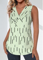 Geometric Print Surplice Light Green Sleeveless Tank Top