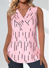 Geometric Print Surplice Light Pink Sleeveless Tank Top