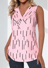 Geometric Print Surplice Light Pink Sleeveless Tank Top