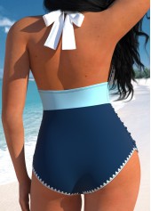 Tie Patchwork Navy One Piece Swimwear