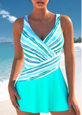Multi Stripe Print Patchwork Mint Green One Piece Swimdress