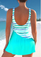 Multi Stripe Print Patchwork Mint Green One Piece Swimdress