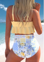 Floral Print Smocked Light Yellow Bikini Set