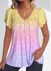 Ombre Tuck Stitch Multi Color Short Sleeve T Shirt