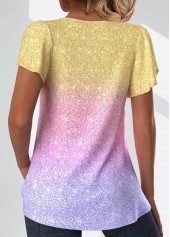 Ombre Tuck Stitch Multi Color Short Sleeve T Shirt