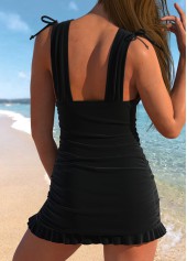 Wide Strap Ruched Black Swimdress Top-No Bottom