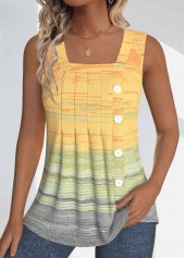 Ombre Button Light Yellow Sleeveless Square Neck Tank Top