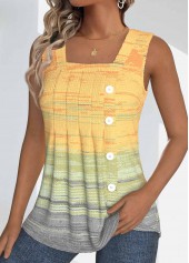 Ombre Button Light Yellow Sleeveless Square Neck Tank Top