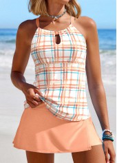 Geometric Print Cut Out Orange Tankini Set