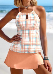 Geometric Print Cut Out Orange Tankini Set