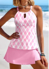Geometric Print Cut Out Light Pink Tankini Set