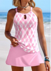 Geometric Print Cut Out Light Pink Tankini Set