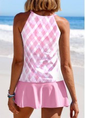 Geometric Print Cut Out Light Pink Tankini Set