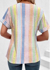 Striped Button Multi Color Short Sleeve T Shirt