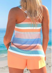 Multi Stripe Print Lace Up Orange Tankini Set