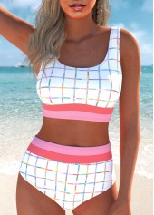 Multi Stripe Print Patchwork White Bikini Set