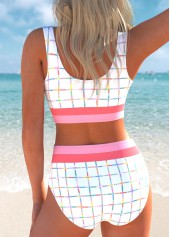 Multi Stripe Print Patchwork White Bikini Set
