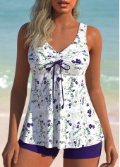 Floral Print Ruched Purple Tankini Set