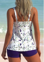 Floral Print Ruched Purple Tankini Set