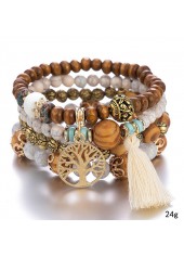 Dark Coffee Beaded Wood Geometric Bracelets