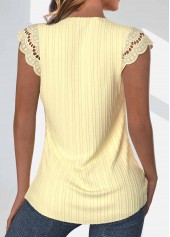 Button Light Yellow Short Sleeve Split Neck Blouse