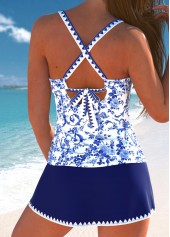 Random Floral Print Surplice Navy Tankini Set