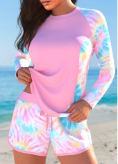 Tie Dye Print Patchwork Pink Tankini Set