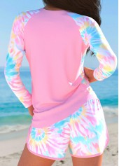 Tie Dye Print Patchwork Pink Tankini Set