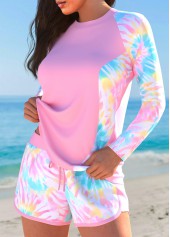 Tie Dye Print Patchwork Pink Tankini Set