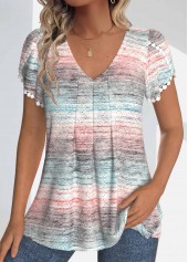 Ombre Textured Fabric Light Pink Short Sleeve T Shirt